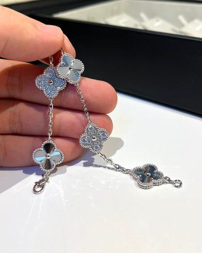 [OAK JURI]CLOVER 5 MOTIF SILVER DIAMOND BRACELET