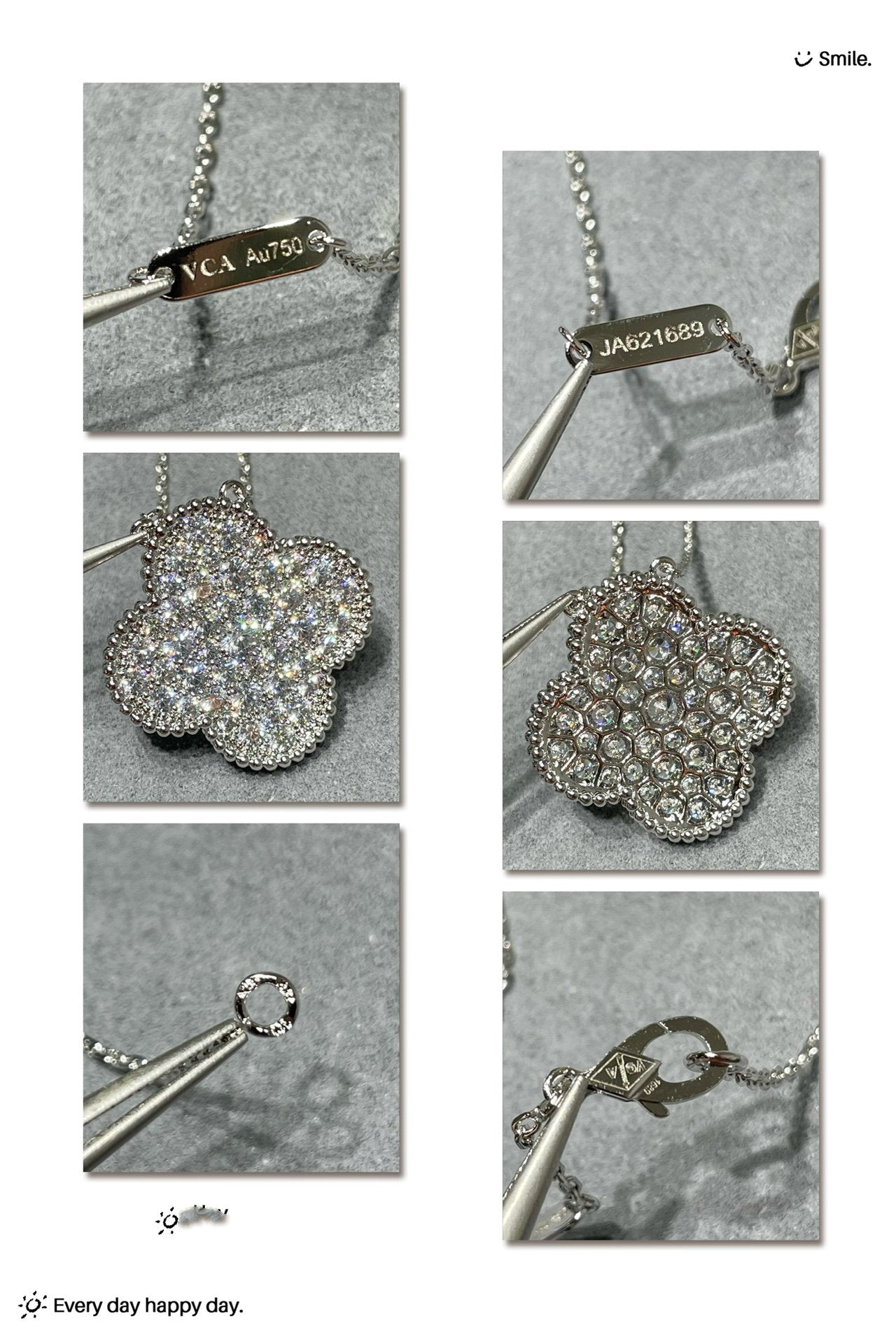 [OAK JURI]CLOVER 25MM LARGE PENDANT DIAMOND PAVED SILVER NECKLACE