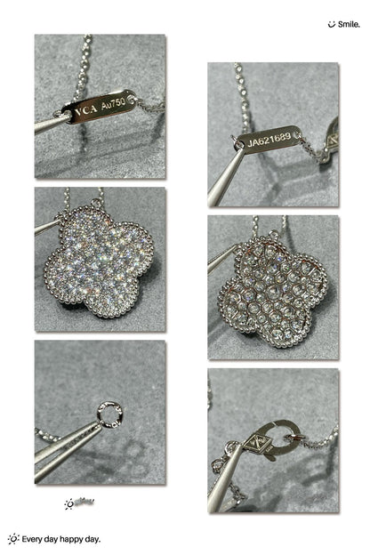 [OAK JURI]CLOVER 25MM LARGE PENDANT DIAMOND PAVED SILVER NECKLACE