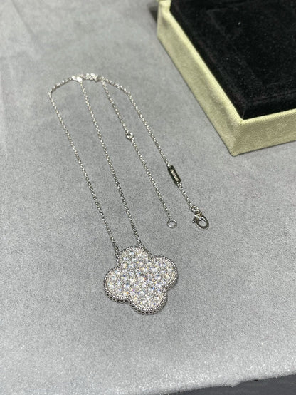 [OAK JURI]CLOVER 25MM LARGE PENDANT DIAMOND PAVED SILVER NECKLACE