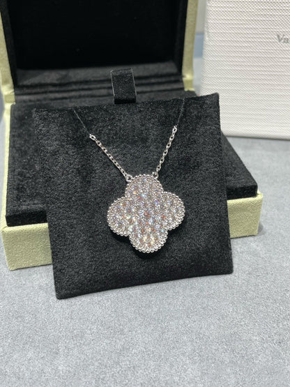 [OAK JURI]CLOVER 25MM LARGE PENDANT DIAMOND PAVED SILVER NECKLACE
