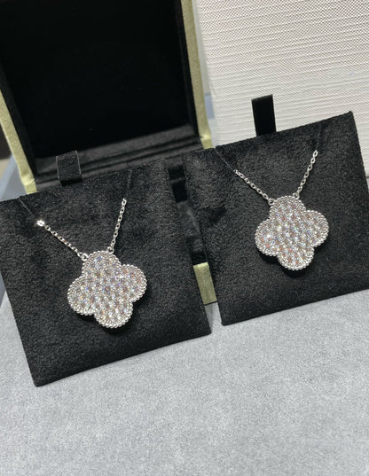 [OAK JURI]CLOVER 25MM LARGE PENDANT DIAMOND PAVED SILVER NECKLACE