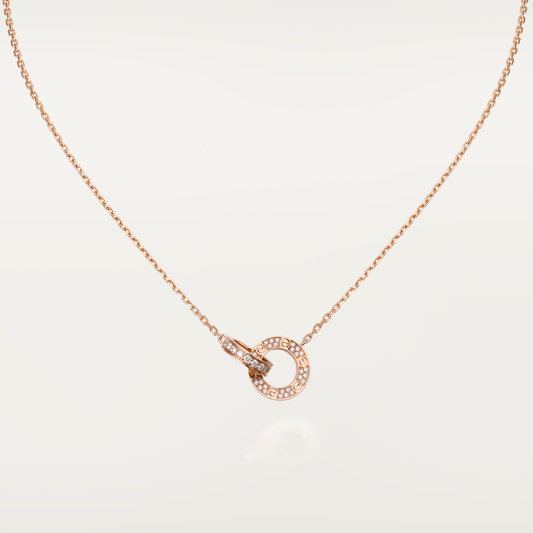 [OAK JURI]LOVE 7.6MM NECKLACE ROSE GOLD AND SILVER  FULL DIAMOND