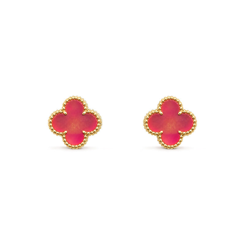 [OAK JURI]NEW CLOVER 1 MOTIF PINK ENAMEL STUD EARRINGS