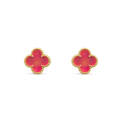 [OAK JURI]NEW CLOVER 1 MOTIF PINK ENAMEL STUD EARRINGS