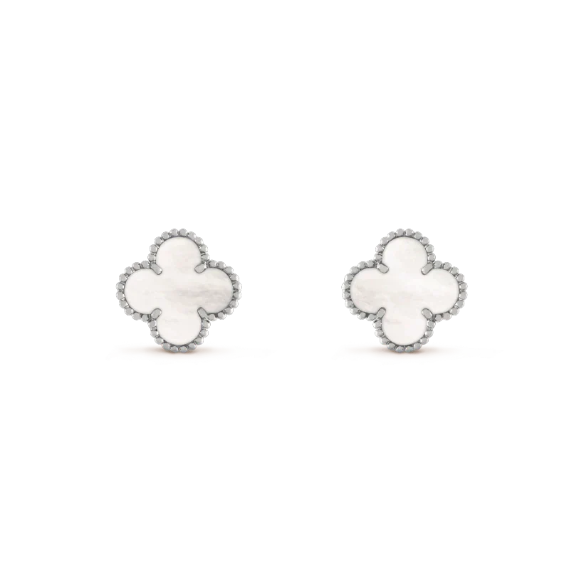 [OAK JURI]CLOVER MEDIUM 1 MOTIFS  WHITE MOP EARRINGS SILVER