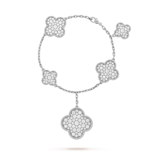 [OAK JURI]CLOVER 6 MOTIFS SILVER DIAMOND BRACELET