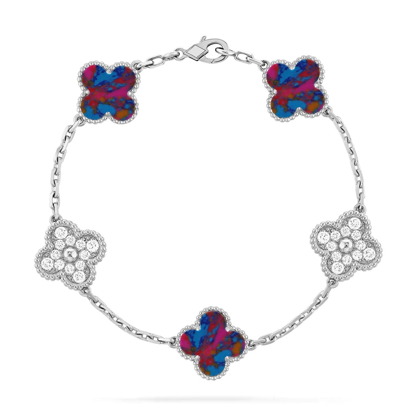 [OAK JURI]CLOVER 5 MOTIF COLOR GEMSTONES BRACELET COLLECTION