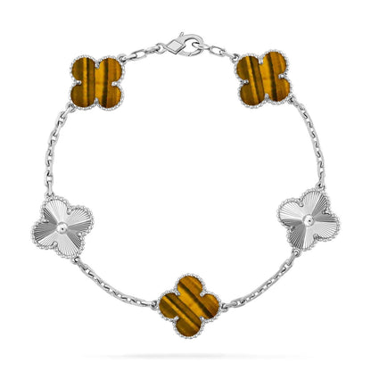 [OAK JURI] CLOVER 5 MOTIFS TIGER EYE BRACELET COLLECTION