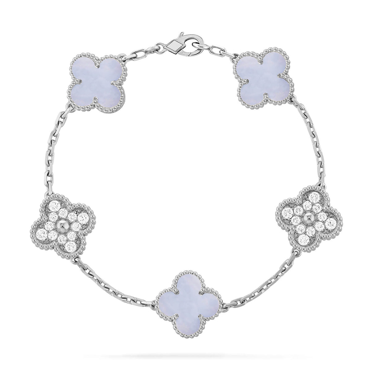 [OAK JURI] CLOVER 5 MOTIF PURPLE CHALCEDONY BRACELET COLLECTION