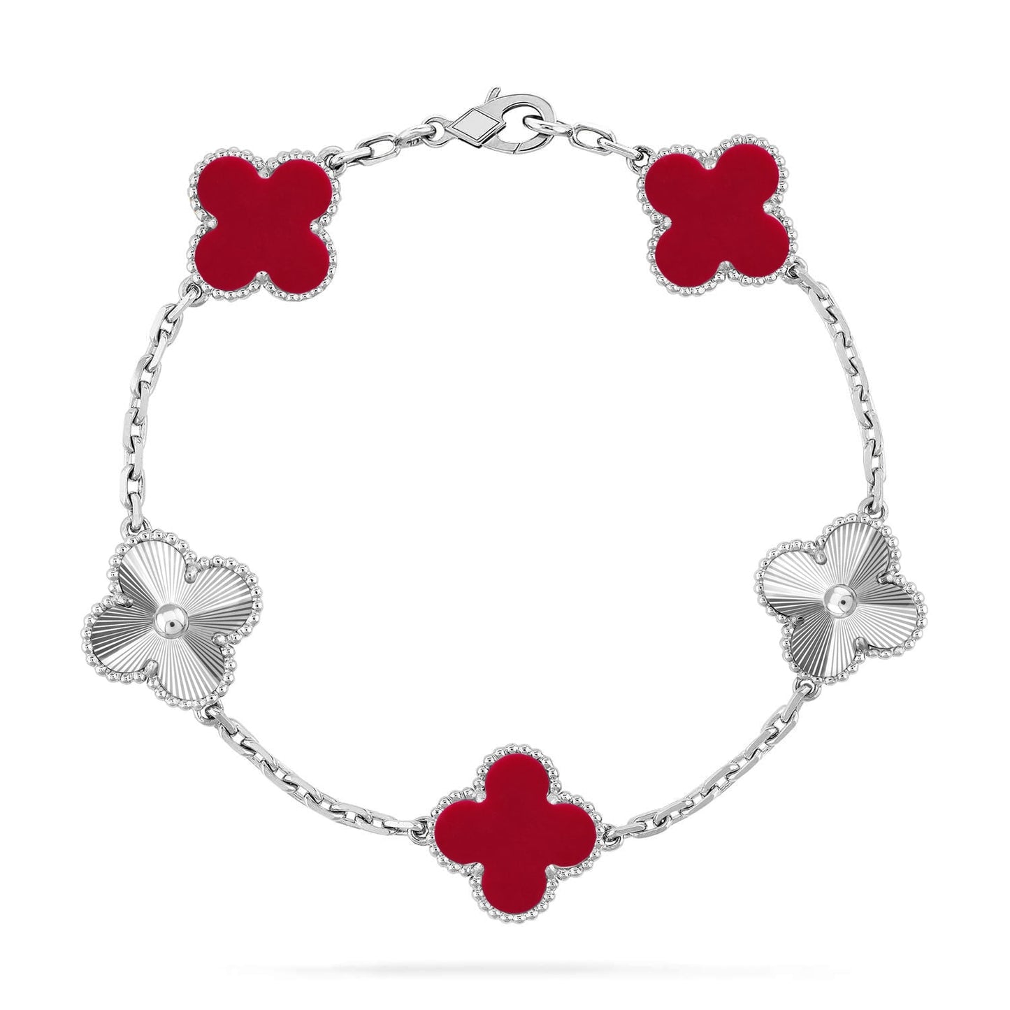 [OAK JURI] CLOVER 5 MOTIF RED CORNELIAN BRACELET COLLECTION