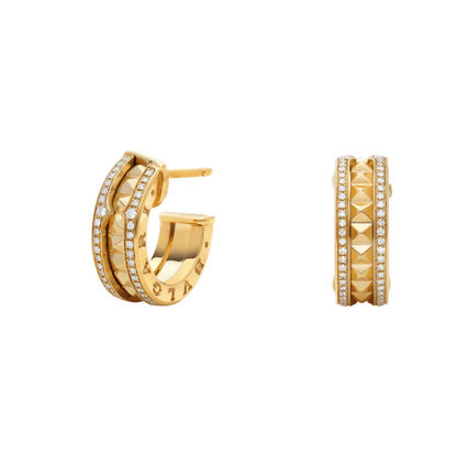 [OAK JURI]ZERO 1 ROCK GOLD EARRINGS WITH STUDDED SPIRAL AND PAVED DIAMONDS
