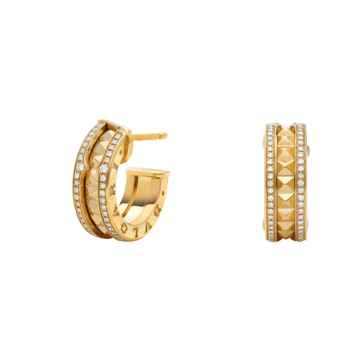 [OAK JURI]ZERO 1 ROCK GOLD EARRINGS WITH STUDDED SPIRAL AND PAVED DIAMONDS