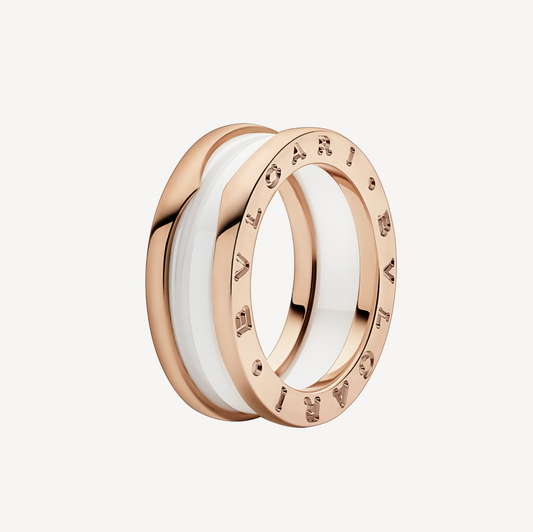 [OAK JURI]ZERO 1 TWO-BAND LOOPS AND WHITE CERAMIC SPIRAL PINK GOLD RING
