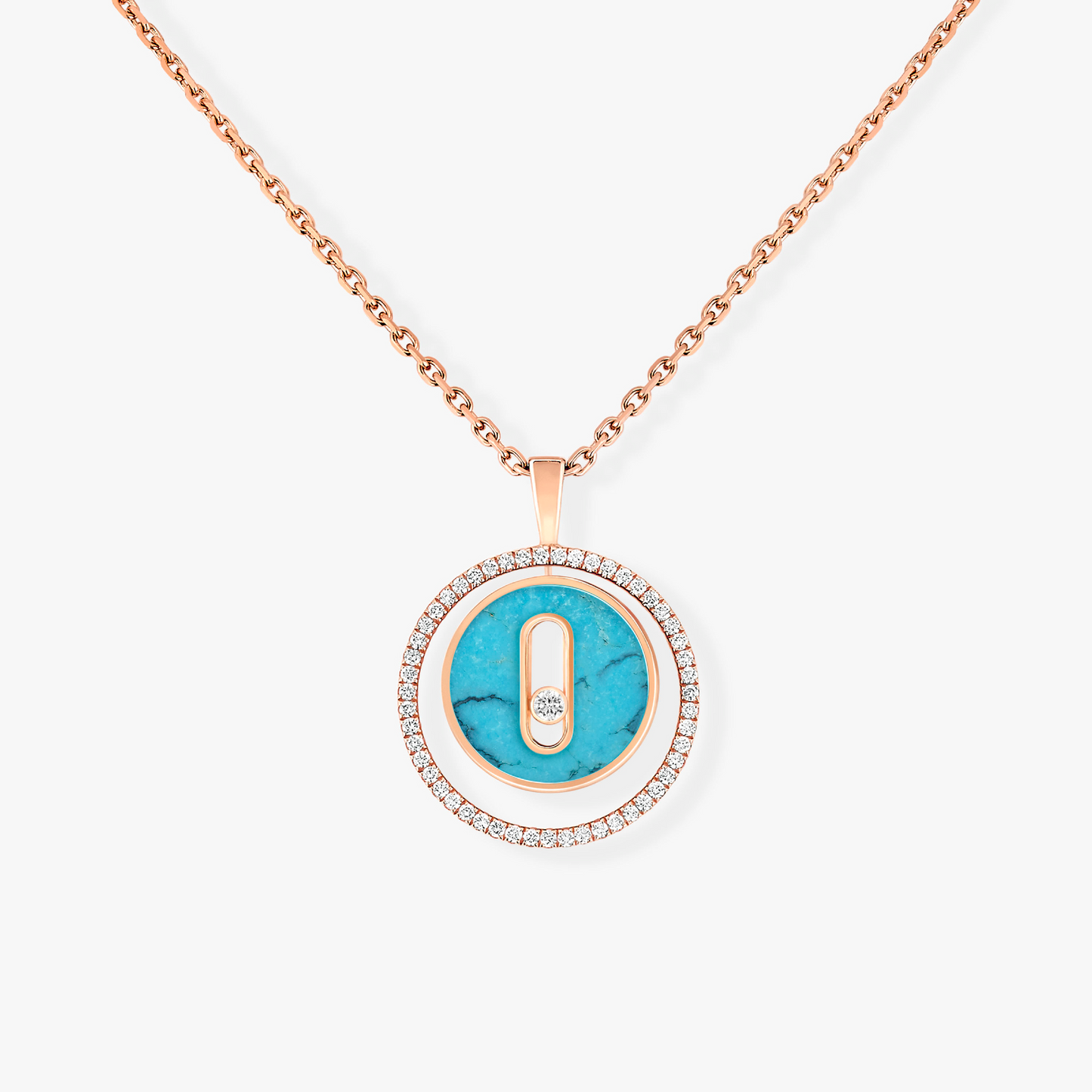 [OAK JURI]LUCKY MOVE 1 DIAMOND TURQUOISE PINK GOLD DIAMOND NECKLACE