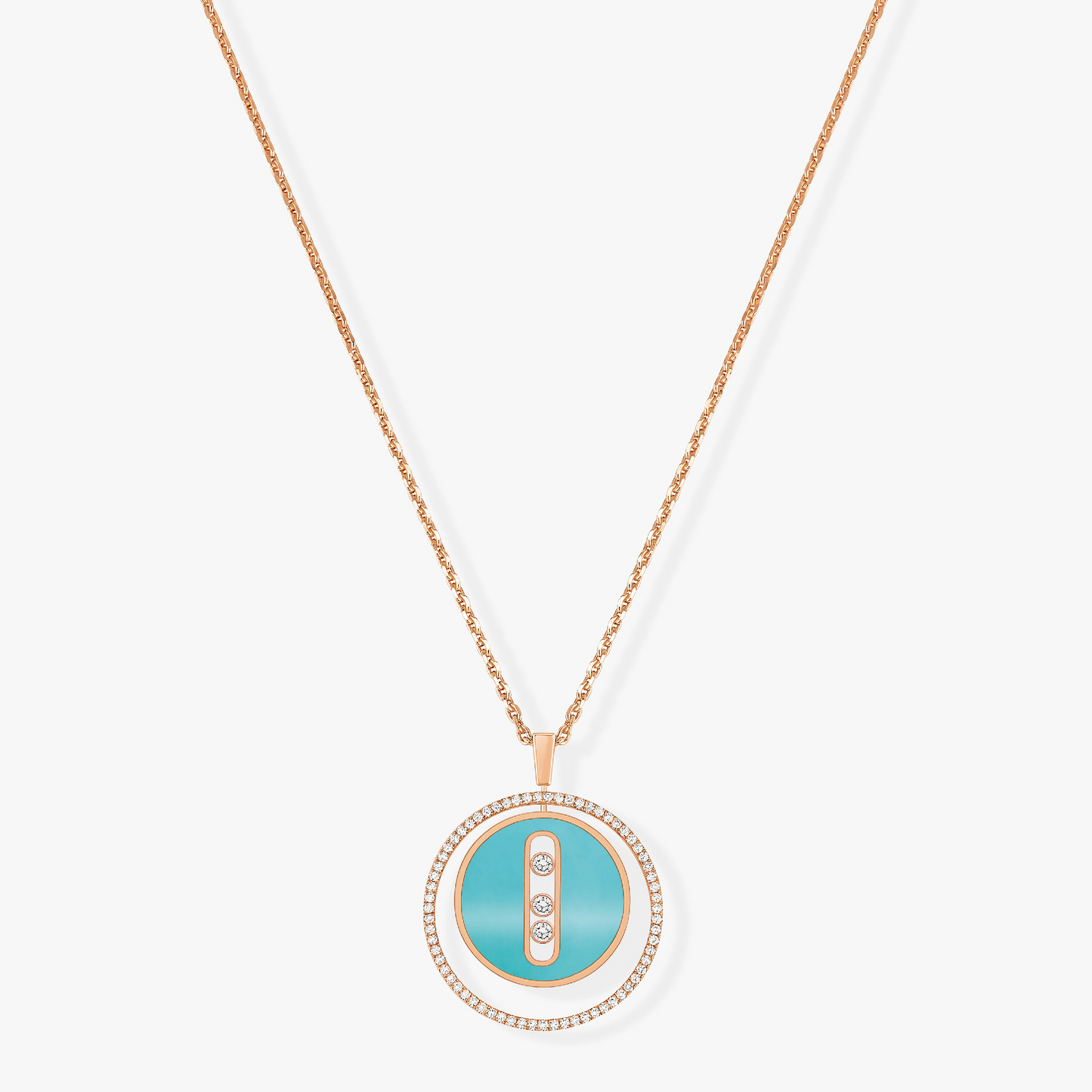 [OAK JURI]LUCKY MOVE 3 DIAMONDS TURQUOISE PINK GOLD DIAMOND NECKLACE