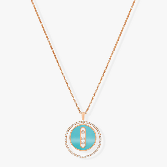 [OAK JURI]LUCKY MOVE 3 DIAMONDS TURQUOISE PINK GOLD DIAMOND NECKLACE