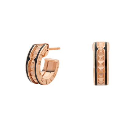 [OAK JURI]ZERO 1 ROCK PINK GOLD EARRINGS WITH STUDDED SPIRAL AND BLACK CERAMIC