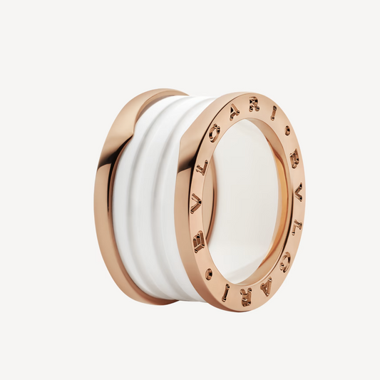 [OAK JURI]ZERO 1 FOUR-BAND LOOPS AND WHITE CERAMIC SPIRAL PINK GOLD RING