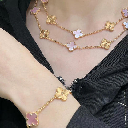 [OAK JURI]CLOVER 20 MOTIFS LASER PINK MOP NECKLACE