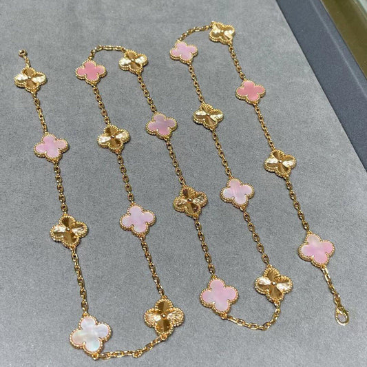 [OAK JURI]CLOVER 20 MOTIFS LASER PINK MOP NECKLACE