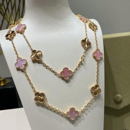 [OAK JURI]CLOVER 20 MOTIFS LASER PINK MOP NECKLACE