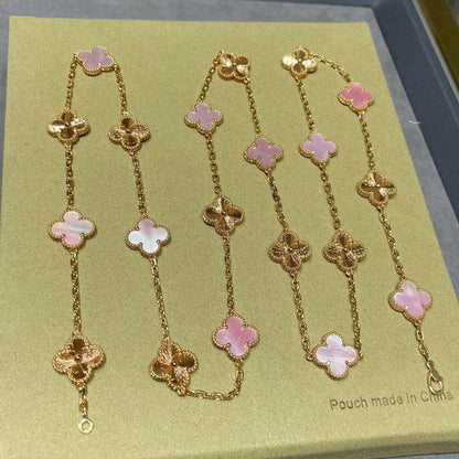 [OAK JURI]CLOVER 20 MOTIFS LASER PINK MOP NECKLACE