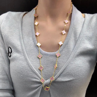 [OAK JURI]CLOVER 20 MOTIFS PINK MOP NECKLACE