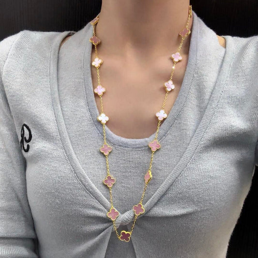 [OAK JURI]CLOVER 20 MOTIFS PINK MOP NECKLACE