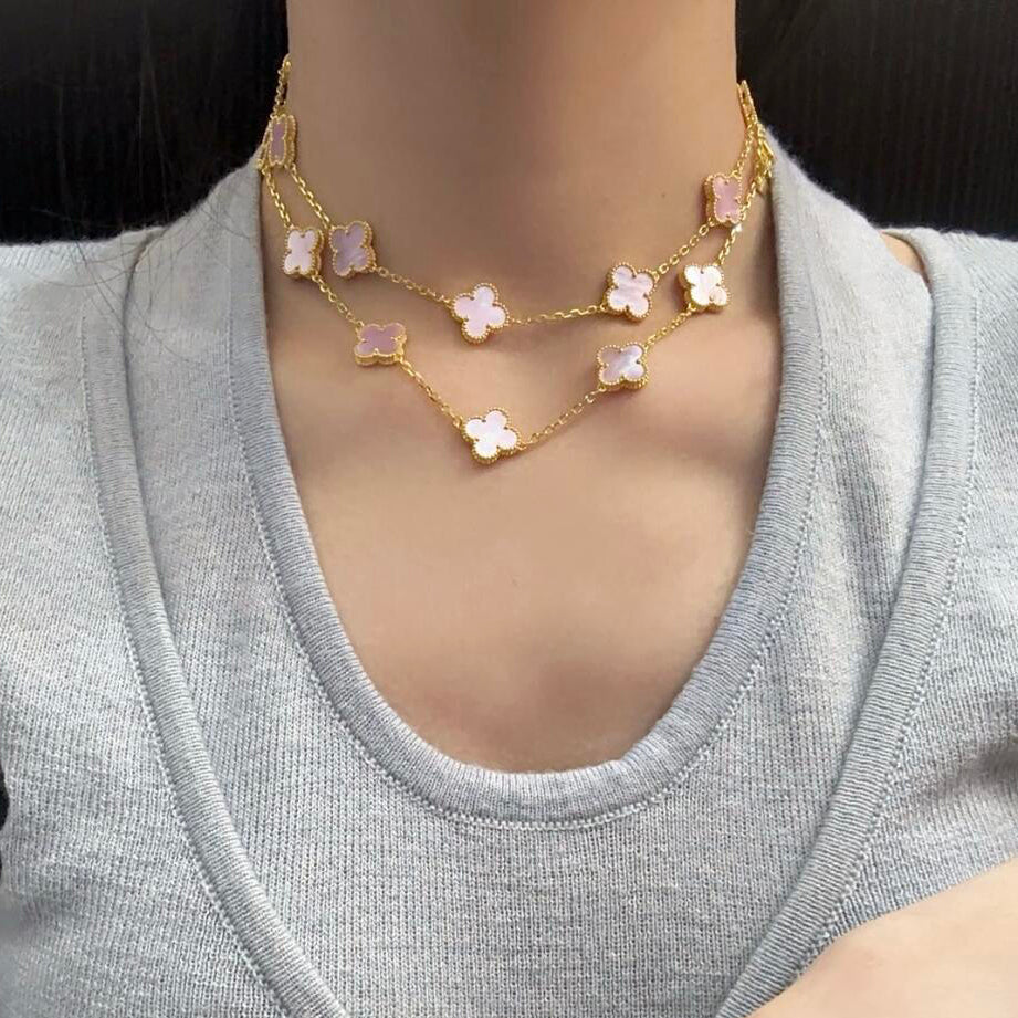 [OAK JURI]CLOVER 20 MOTIFS PINK MOP NECKLACE