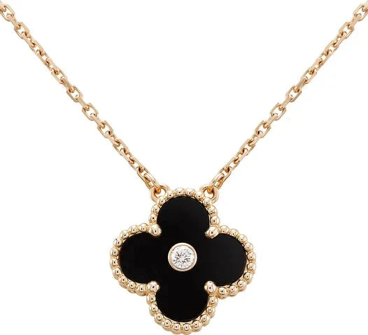 [OAK JURI]CLOVER 15MM DIAMOND ONYX NECKLACE