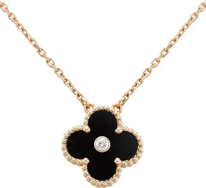 [OAK JURI]CLOVER 15MM DIAMOND ONYX NECKLACE