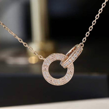 [OAK JURI]LOVE 7.6MM NECKLACE ROSE GOLD AND SILVER  FULL DIAMOND