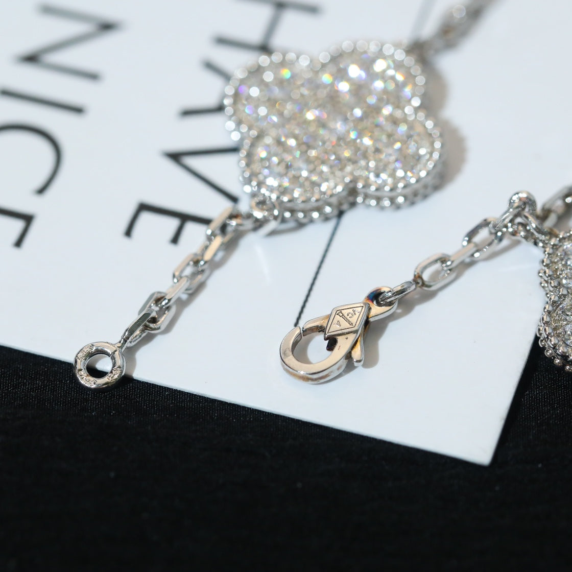 [OAK JURI]CLOVER BRACELET 5 MOTIF SILVER DIAMOND PAVED