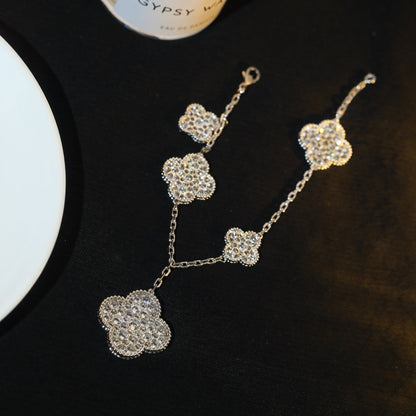 [OAK JURI]CLOVER BRACELET 5 MOTIF SILVER DIAMOND PAVED