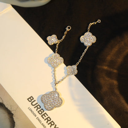 [OAK JURI]CLOVER BRACELET 5 MOTIF SILVER DIAMOND PAVED