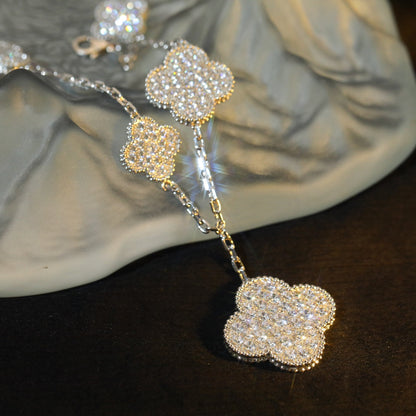 [OAK JURI]CLOVER BRACELET 5 MOTIF SILVER DIAMOND PAVED