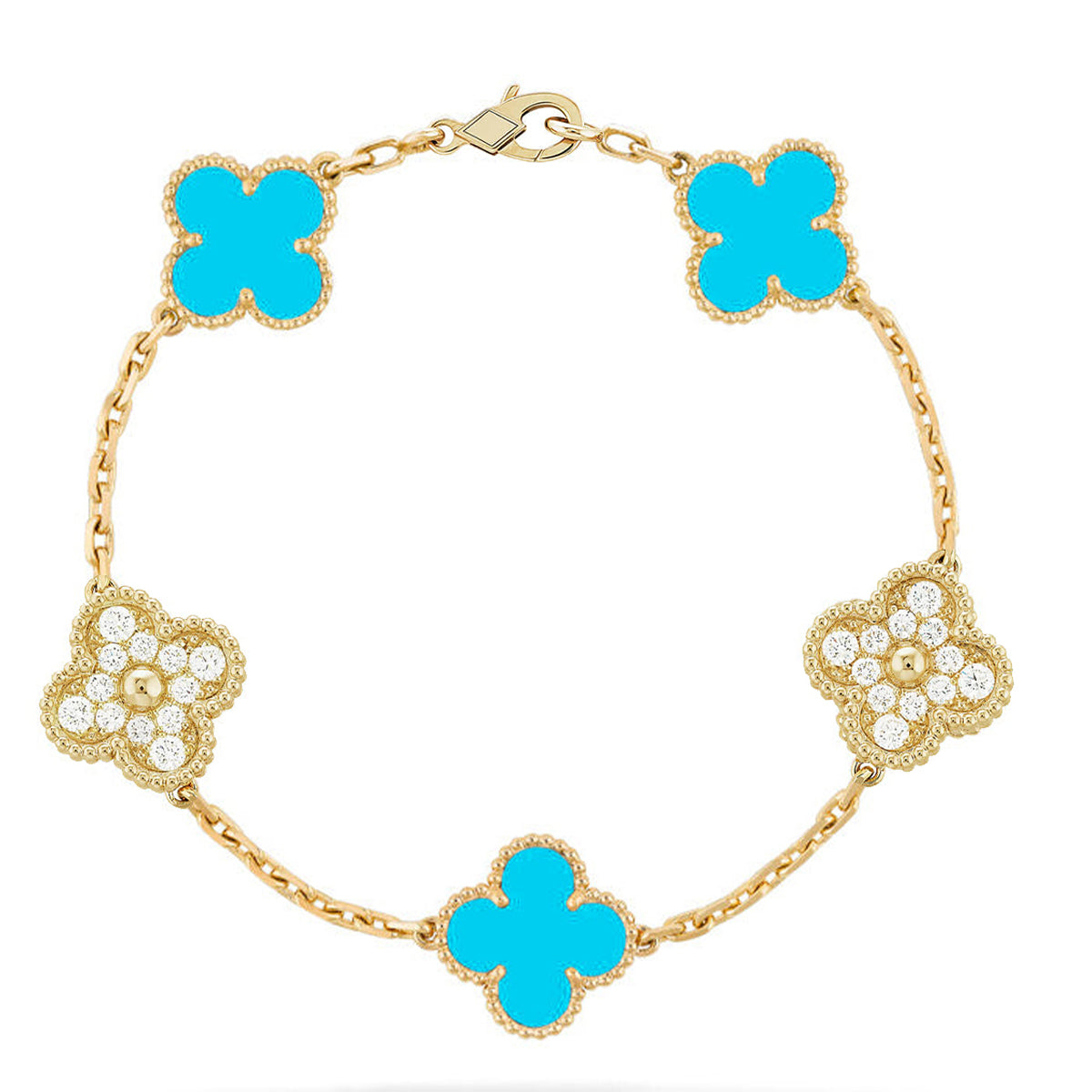 [OAK JURI] CLOVER 5 MOTIF TURQUOISE BRACELET COLLECTION