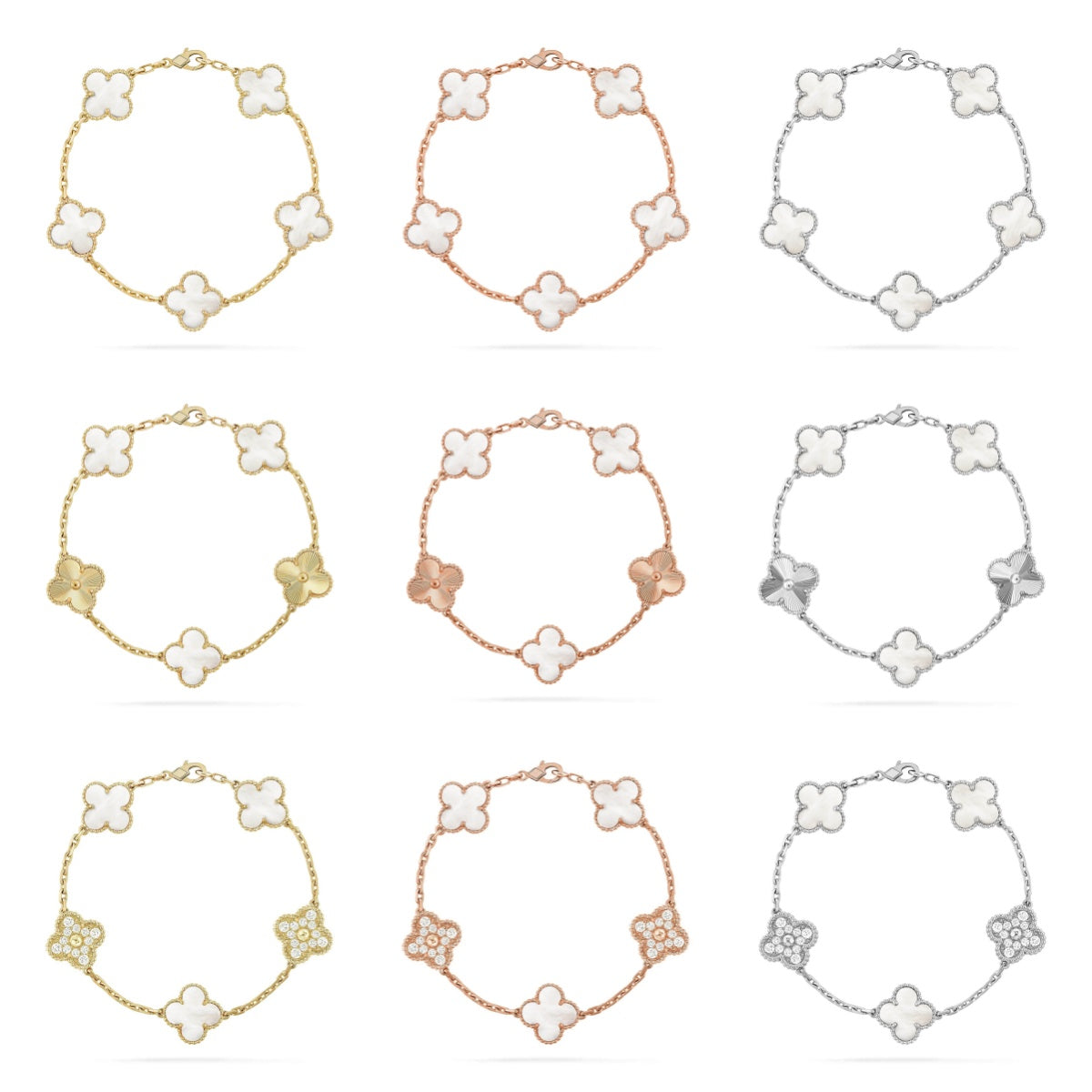 [OAK JURI]CLOVER WHITE PEARL MOP 5 MOTIF BRACELET COLLECTION