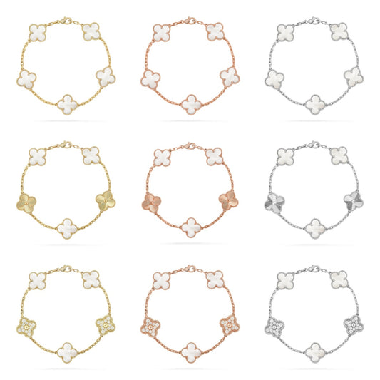 [OAK JURI]CLOVER WHITE PEARL MOP 5 MOTIF BRACELET COLLECTION