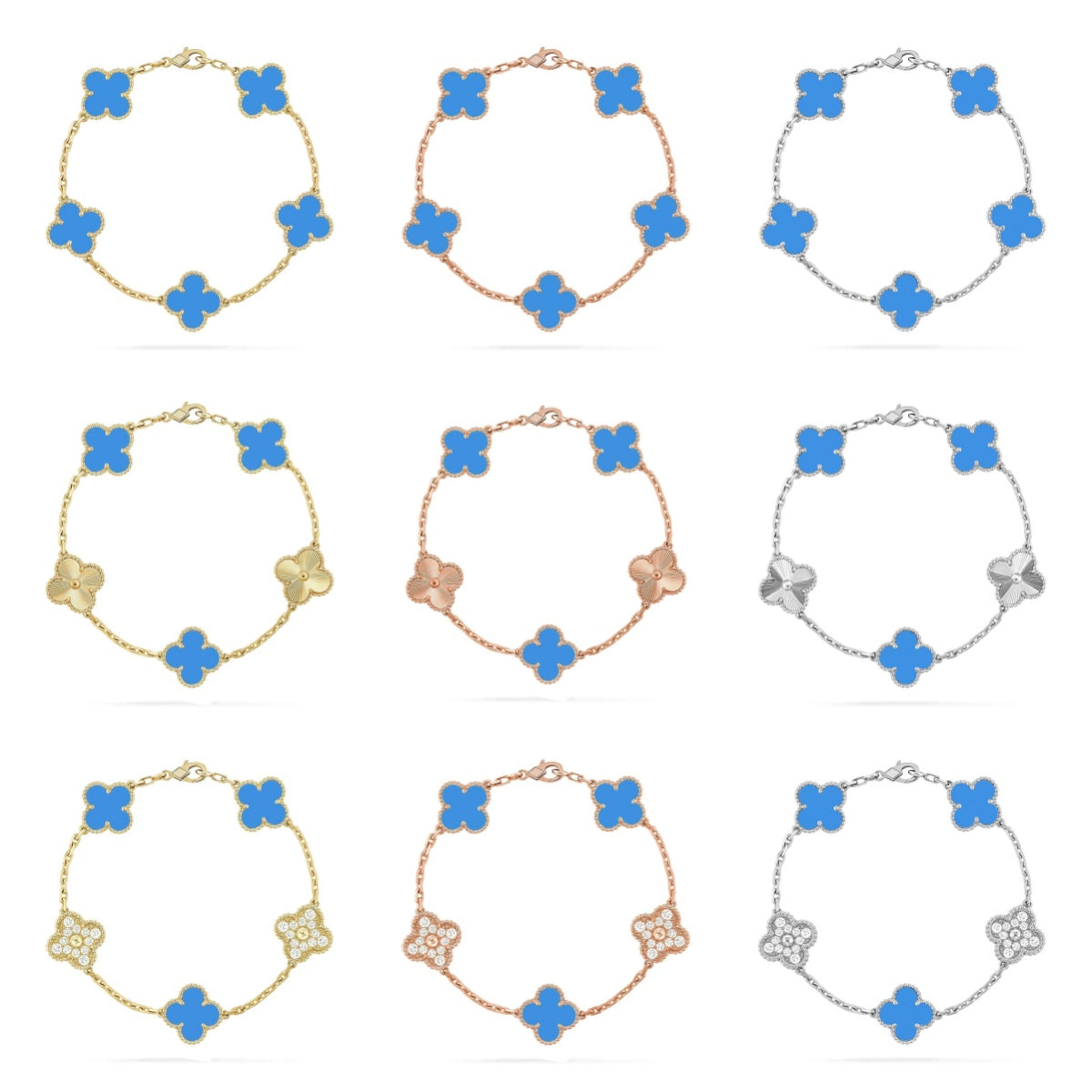 [OAK JURI] CLOVER 5 MOTIF BLUE AGATE BRACELET COLLECTION