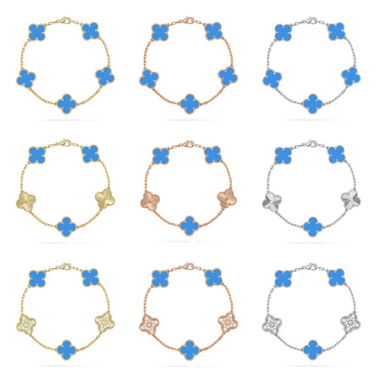 [OAK JURI] CLOVER 5 MOTIF BLUE AGATE BRACELET COLLECTION
