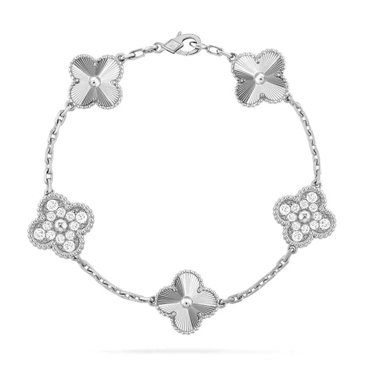 [OAK JURI]CLOVER 5 MOTIF SILVER DIAMOND BRACELET