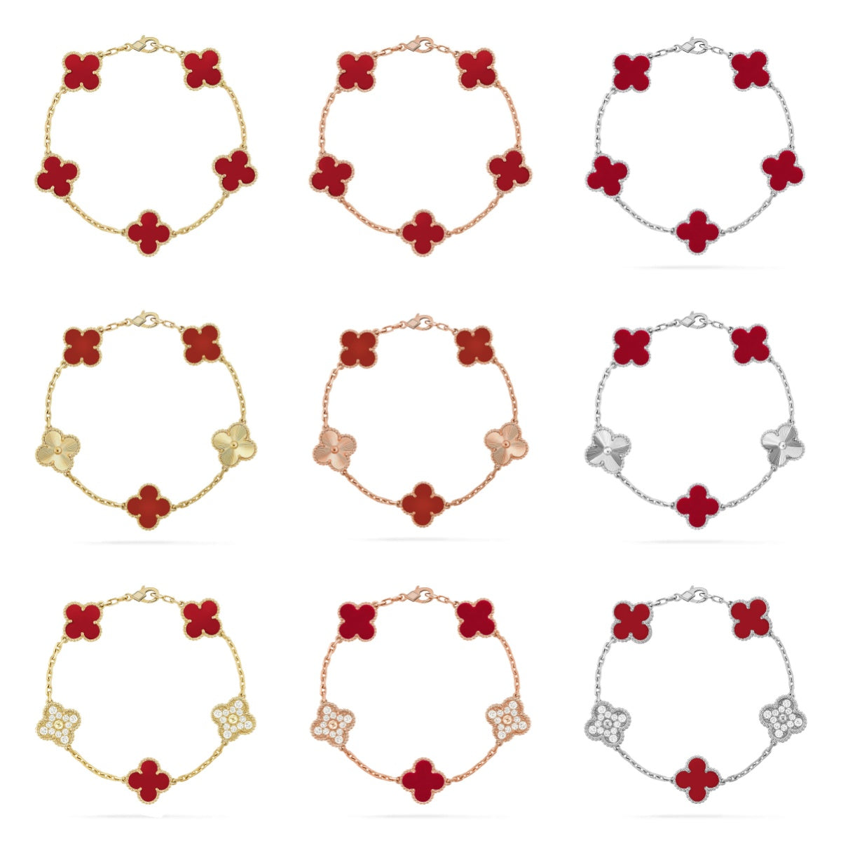 [OAK JURI] CLOVER 5 MOTIF RED CORNELIAN BRACELET COLLECTION