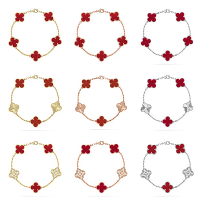 [OAK JURI] CLOVER 5 MOTIF RED CORNELIAN BRACELET COLLECTION