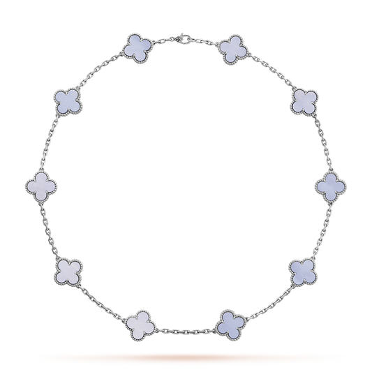 [OAK JURI]CLOVER 10 MOTIFS BLUE CHALCEDONY NECKLACE