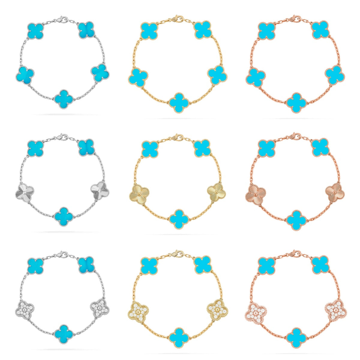 [OAK JURI] CLOVER 5 MOTIF TURQUOISE BRACELET COLLECTION