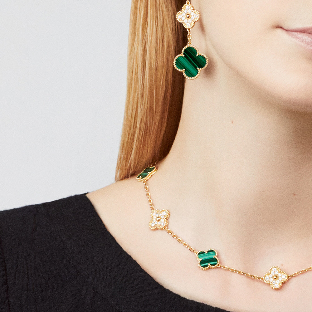 [OAK JURI]CLOVER 10 MOTIFS MALACHITE DIAMOND NECKLACE