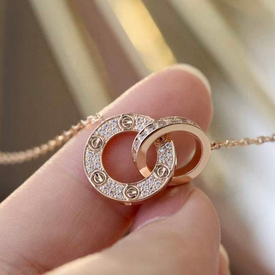 [OAK JURI]LOVE 7.6MM NECKLACE ROSE GOLD AND SILVER  FULL DIAMOND