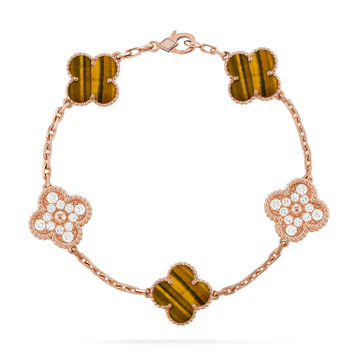 [OAK JURI] CLOVER 5 MOTIFS TIGER EYE BRACELET COLLECTION